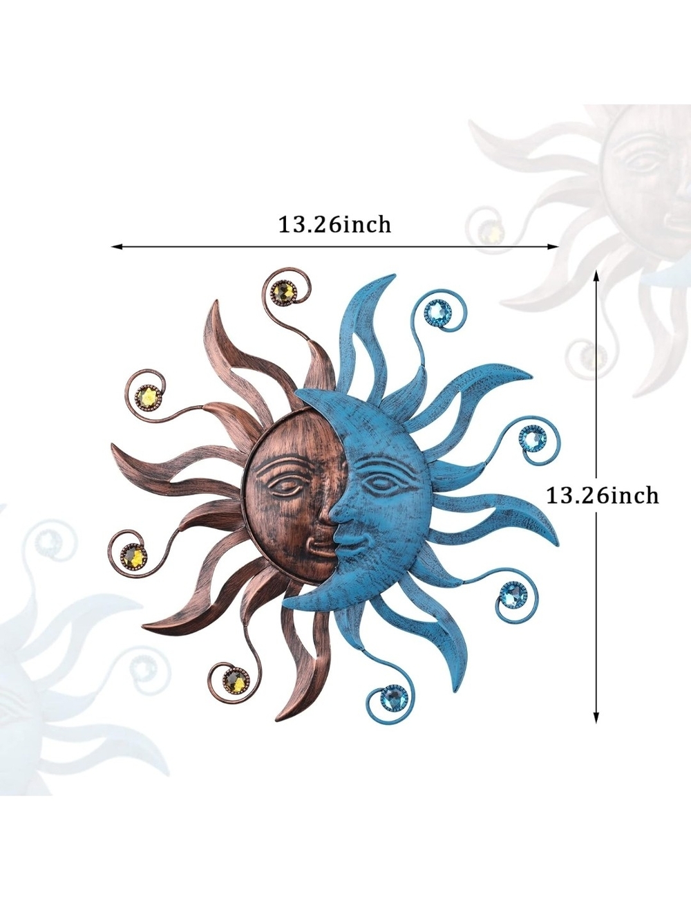 Sun and Moon Metal Wall Decor in Copper and Turquoise - Picture 3 of 6